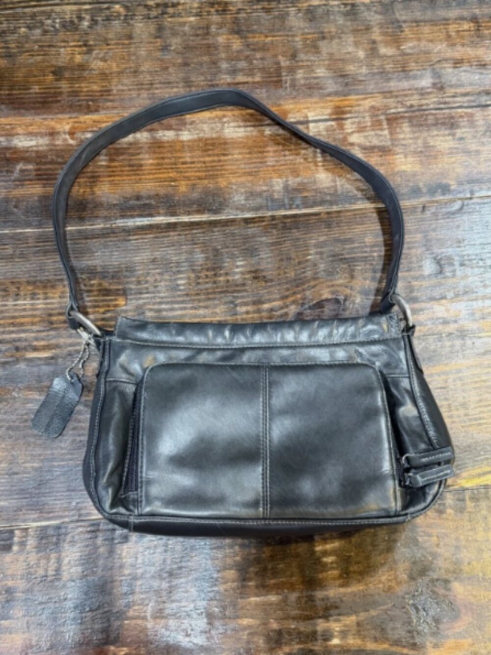 Black Leather Wallet Organizer Bag Multi Compartment Purs